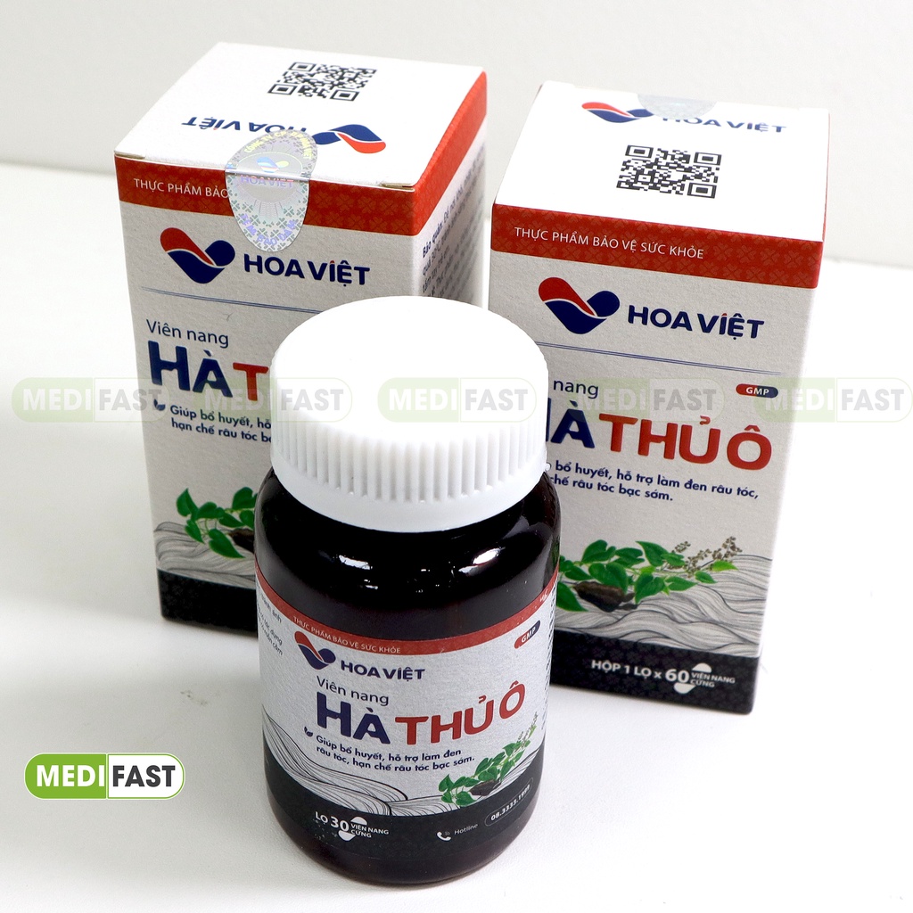 Viên nang đen tóc Hà Thủ Ô Hoa Việt, viên giúp kích thích mọc tóc giảm máu xấu dưỡng tóc đen chống gãy rụng