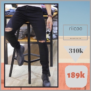 [ Free ship] Quần Jean Đen Rách Gối Và Đen Trơn Phong Cách Dạo Phố [ Mã QUANRI111 ]