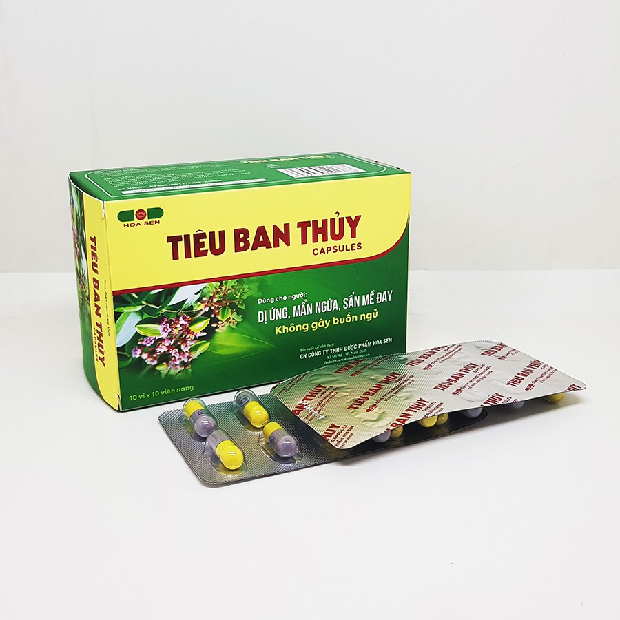 [Freeship extra] TIÊU BAN THỦY Capsules - Dị ứng, Mẩn ngứa, Sẩn mề đay (không gây buồn ngủ) (Hộp 10 vỉ x 10 viên nang)