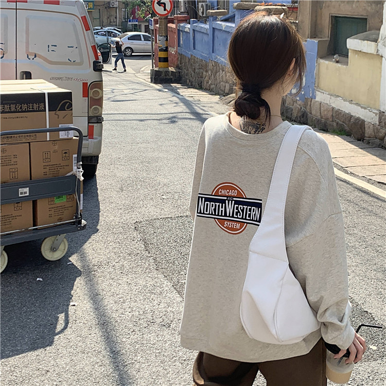 áo nỉ Sweater Tay Dài Cổ Tròn Màu Trơn In Chữ Đơn Giản Thời Trang Cho Nữ | BigBuy360 - bigbuy360.vn