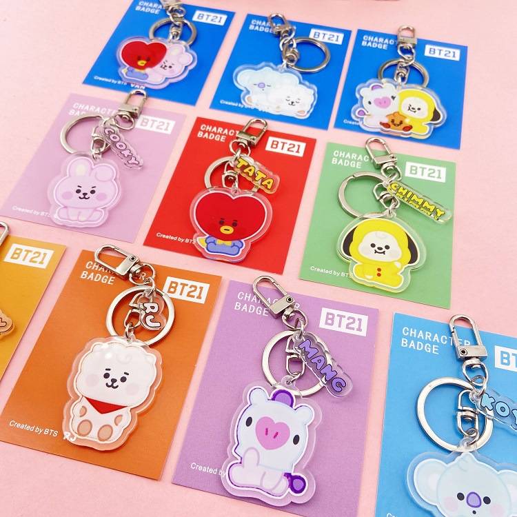 Móc khóa xinh xắn dành cho fan hâm mộ nhóm nhạc Hàn Quốc KPOP BTS BT21 Double Sided Acrylic Key Chain Pendant Cartoons Accessories Key Ring CHIMMY COOKY KOYA MANG RJ SHOOKY TATA Boy girl Gift