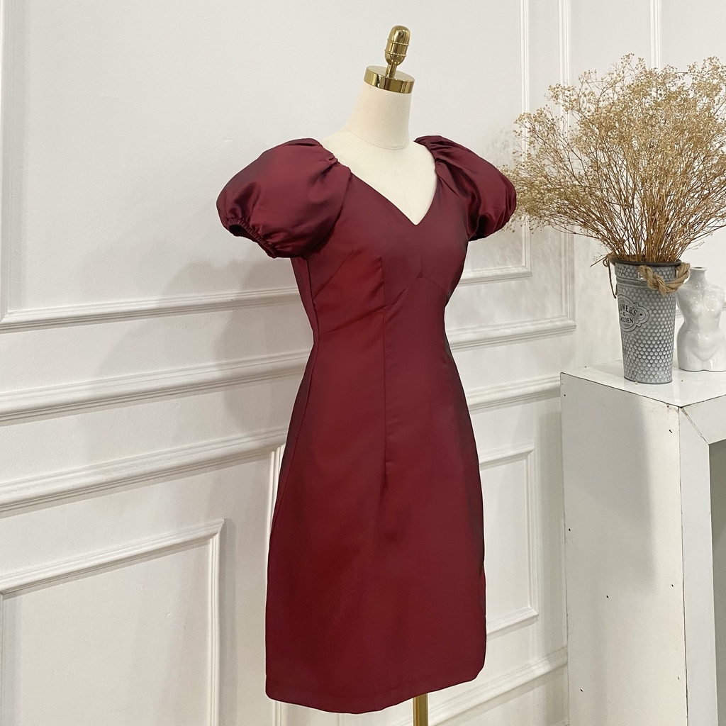Đầm nữ cổ V, tay bồng, đầm thiết kế sang trọng TK Fashion - DK912 Bóng