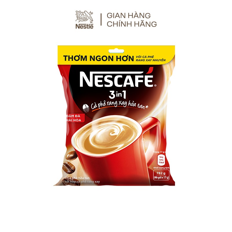 Cà phê rang xay hòa tan NESCAFÉ 3in1 Đậm đà hài hòa (Bịch 46 gói x 17g)