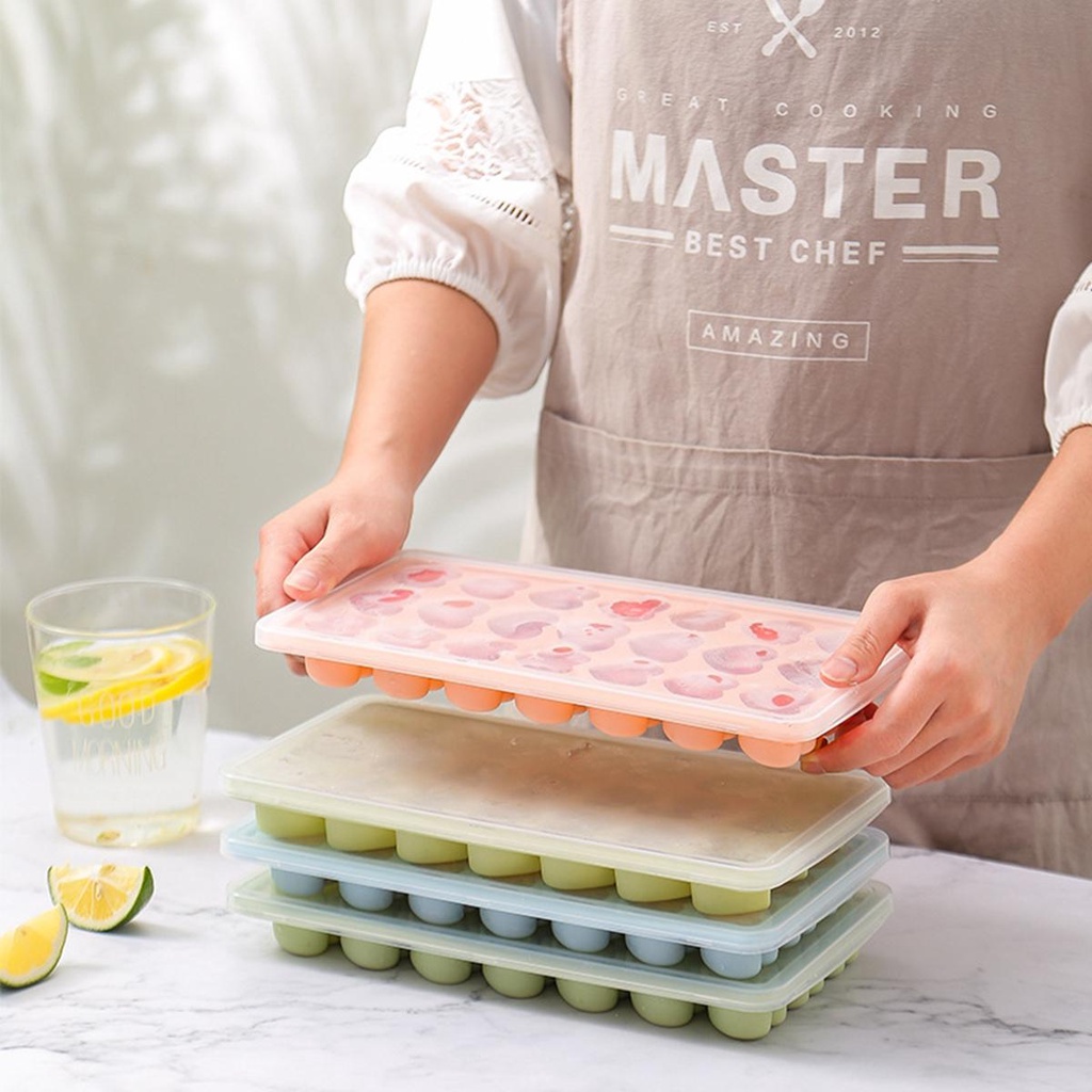 Khuôn Làm Đá / Chocolate 21 Ngăn Hình Tròn / Trái Tim Có Nắp Đậy DIY