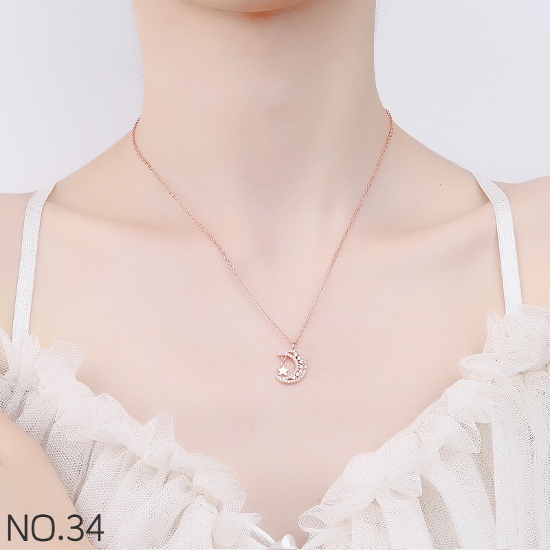 Vòng cổ Mặt Đính Đá Kim Cương Trắng Bạc S925 Thời Trang