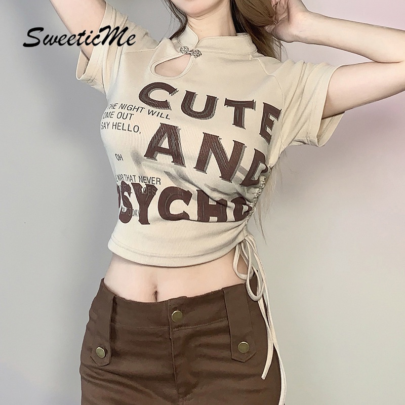 Áo Thun Tay Ngắn Cài Nút Màu Sắc Tương Phản Phong Cách Retro Thời Trang Cho Nữ