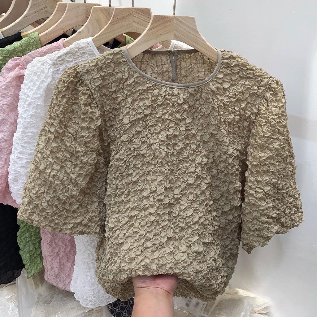 Áo Sơ Mi Chiffon Tay Ngắn Phồng Xếp Ly Thời Trang Mùa Hè Dành Cho Nữ