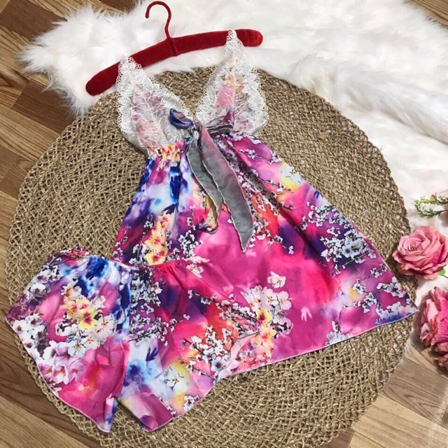Đầm ngủ nơ ren trắng ( combo 3 bộ )