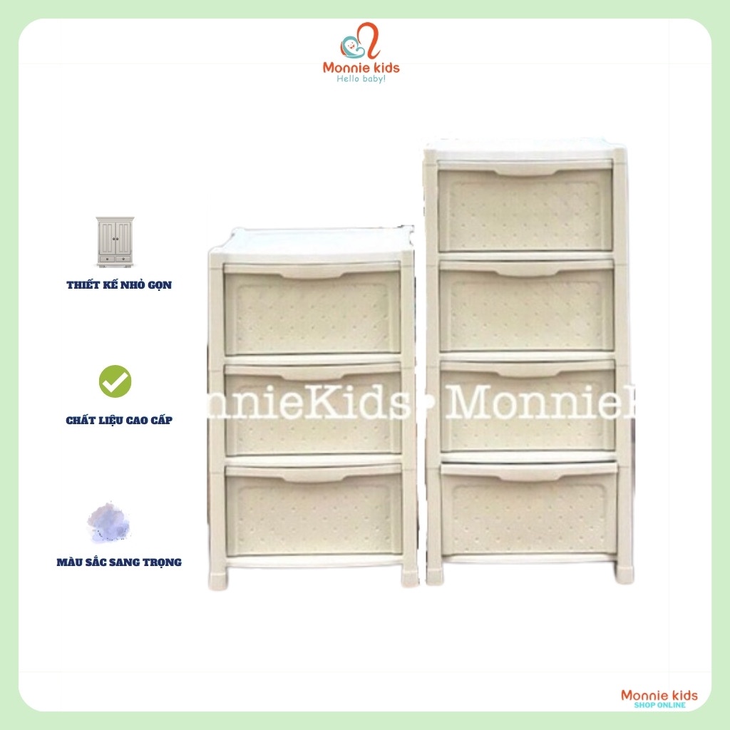 Tủ nhựa ngắn kéo cho bé 3 tầng 4 tầng, tủ đựng đồ quần áo đa năng trẻ em - Monnie Kids