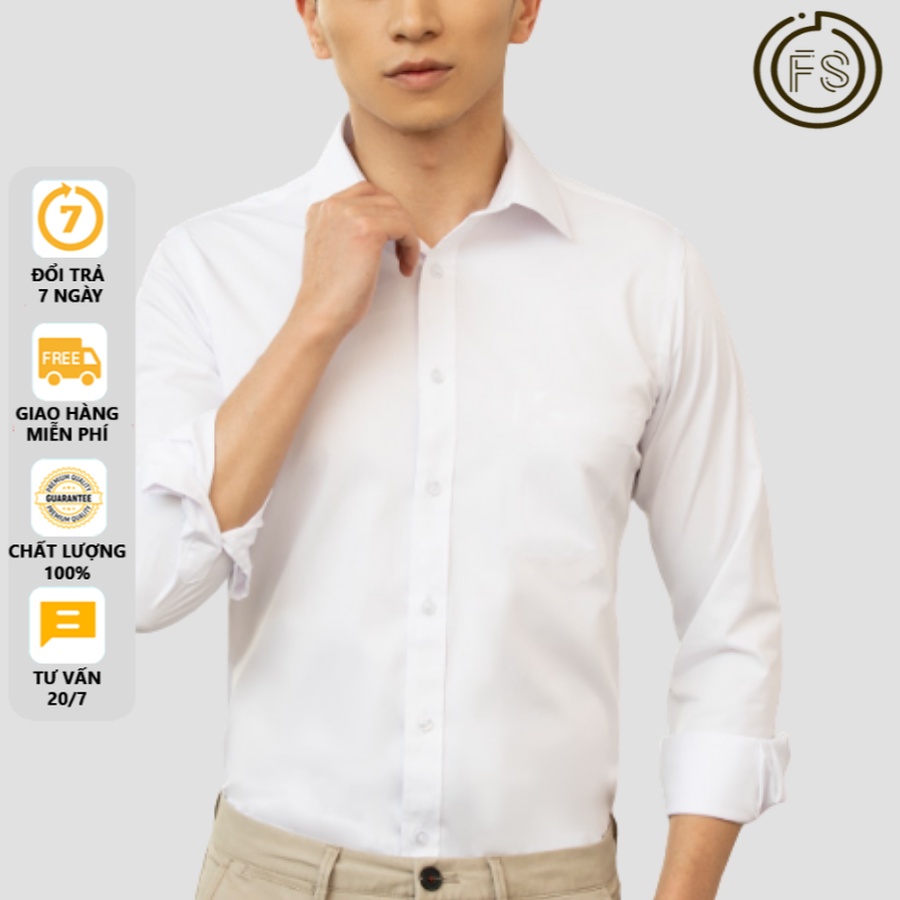 Áo sơ mi trắng nam OFS tay dài công sở dáng ôm vải lụa cotton không nhăn thấm hút mồ hôi tốt