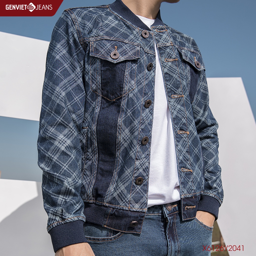 Áo Khoác Jeans Nam Dáng Bomber Genviet Phối Màu Hoạ Tiết X6126Y2041