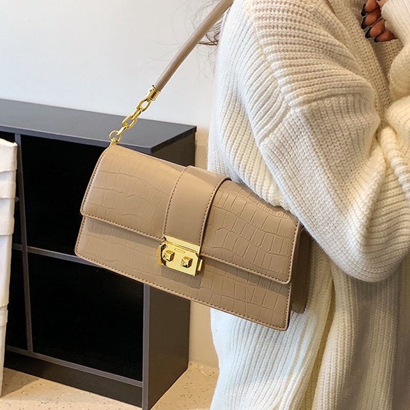 Túi đeo dưới cánh tay/ đeo cánh tay IELGY dáng vuông nhỏ họa tiết da cá sấu chất lượng cao cho nữ