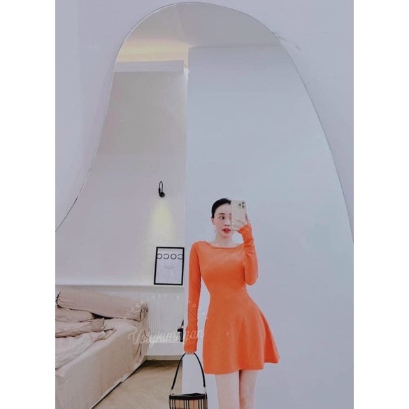 [FREESHIP] Đầm xòe chữ A ôm eo tay dài hở lưng sẵn mút ngực 4 màu hot trend năm 2022