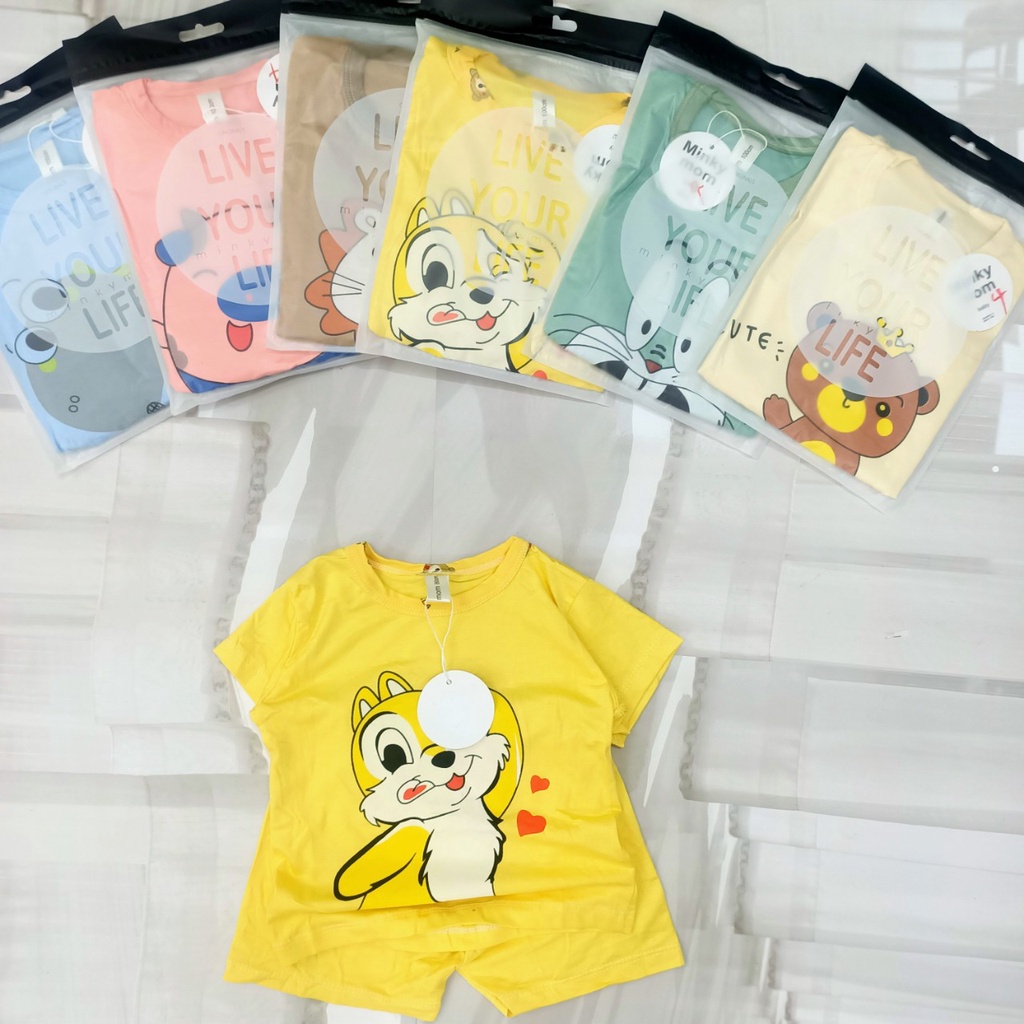 [A34 - Nhiều mẫu, siêu rẻ] Bộ Cộc Tay Thun Lạnh Hoạt Hình Minky Mom Chất Vải Mềm Mát Co Giãn 4 Chiều