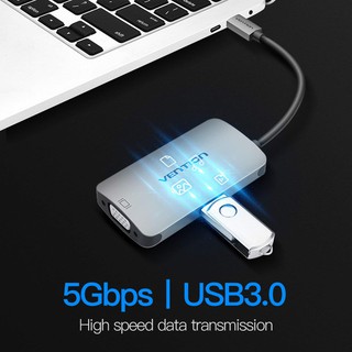 Type C - Cáp chuyển đổi Type-C ra VGA/USB3.0/Type-C PD Vention CGJHA