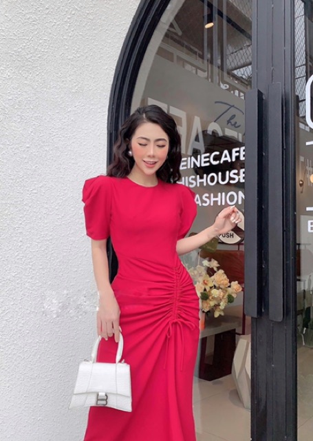 Đầm rút thân tay phồng cổ tròn | BigBuy360 - bigbuy360.vn