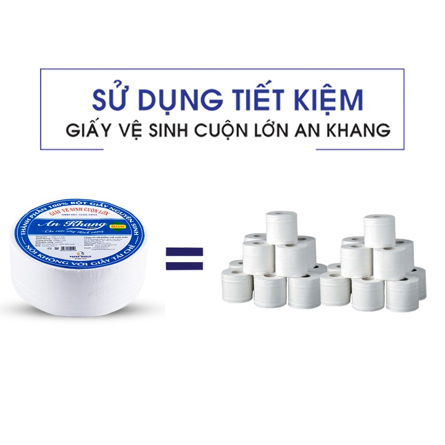 Combo 3 cuộn Giấy vệ sinh cuộn lớn 2 lớp AN KHANG AKC500 - 100% bột giấy nguyên sinh