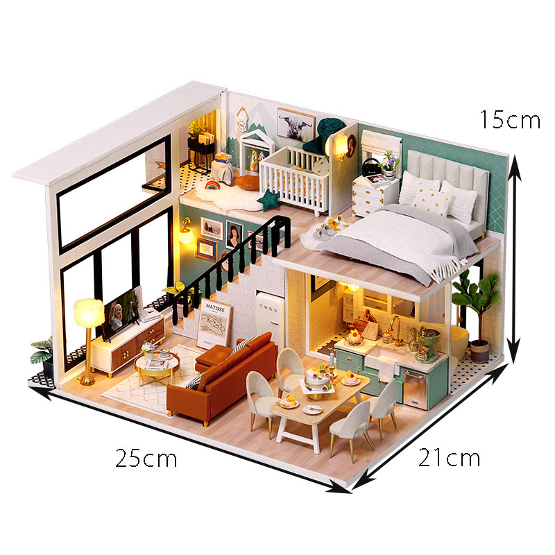 Mô hình Nhà búp bê DIY Dollhouse lắp ghép bằng gỗ có đèn Led, mẫu Comfortable Life tặng kèm dụng cụ lắp ráp, keo silicon