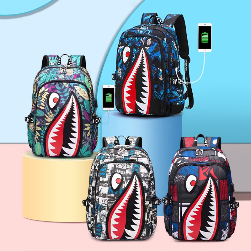 High Quality Bape Shark Backpack Schoolbag Waterproof Charging Port For Teen Large Capacity Kids Children School Season Gift
