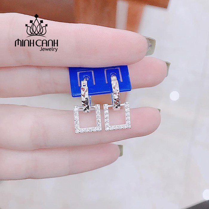 Bông Tai Bạc Vuông Đá Khóa Bấm Minh Canh Jewelry