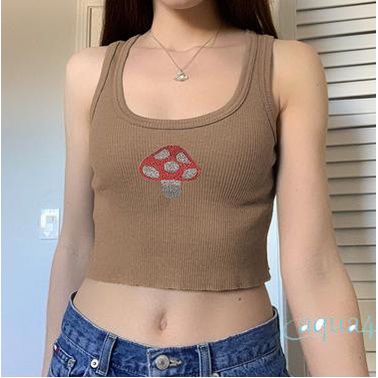 Anana-áo Hai Dây Cổ Chữ U Đính Đá Hình Cây Nấm Sáng Tạo Quyến Rũ Thời Trang Mùa Hè Cho Nữ
