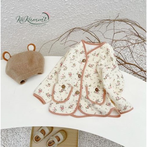 Áo khoác cardigan xô muslin 4 lớp bé trai gái 6-14kg, áo khoác cổ tim unisex trẻ em 1AK125 Kakummi