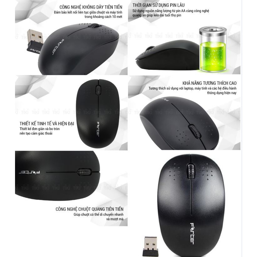 Chuột không dây Forter V181, mouse máy vi tính laptop ko giây, computer mice wireless, hàng đẹp tốt giá rẻ