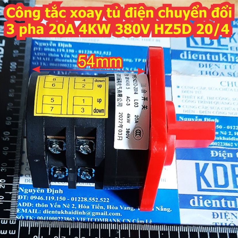 Công tắc xoay tủ điện chuyển đổi 3 pha 20A 4KW 380V HZ5D 20/4 kde2525