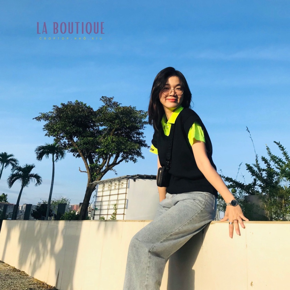 Áo gile form rộng cổ tim La Boutique len gân ấm áp | LA BOUTIQUE 2 LA18