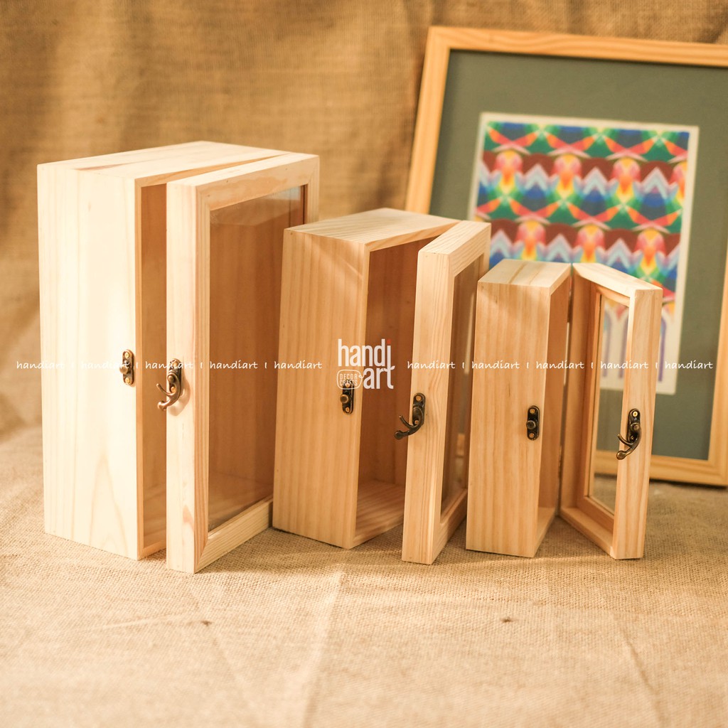 Combo 3 Hộp gỗ chữ nhật nắp kính - Hộp gỗ chữ nhật đựng sản phẩm