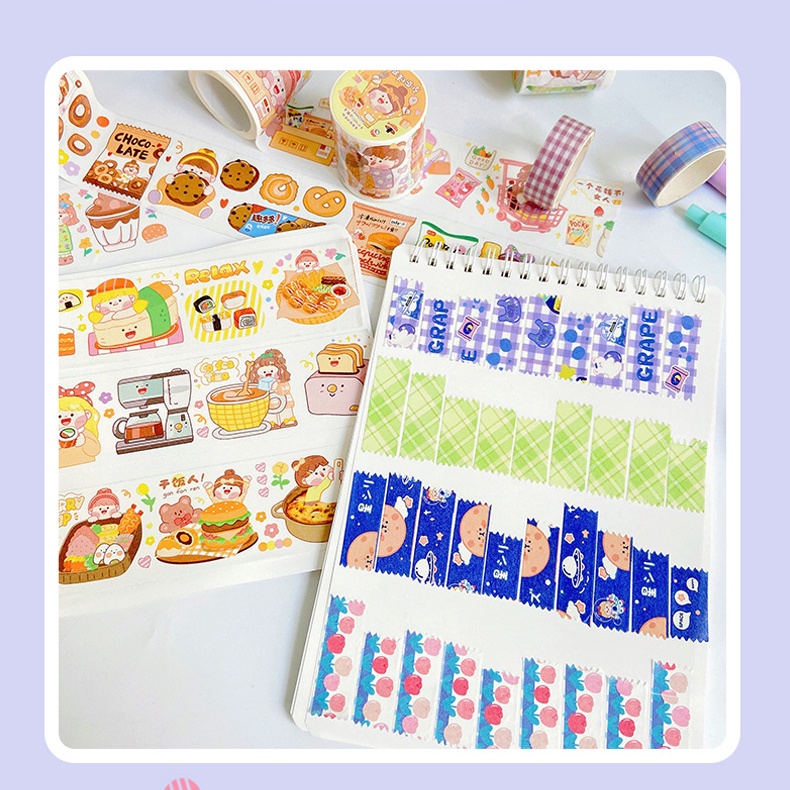 Sổ Chiết Washi Sticker Lò Xo Size A5 A4 Dạng Ngang 48 Trang Dụng Cụ Làm Sổ Bullet Journal Strawberry Girl