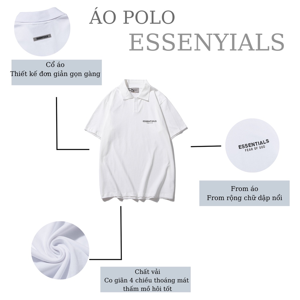 Áo polo nam ESSENTIALS , áo thun nam phản quang ,Baggy Unisex
