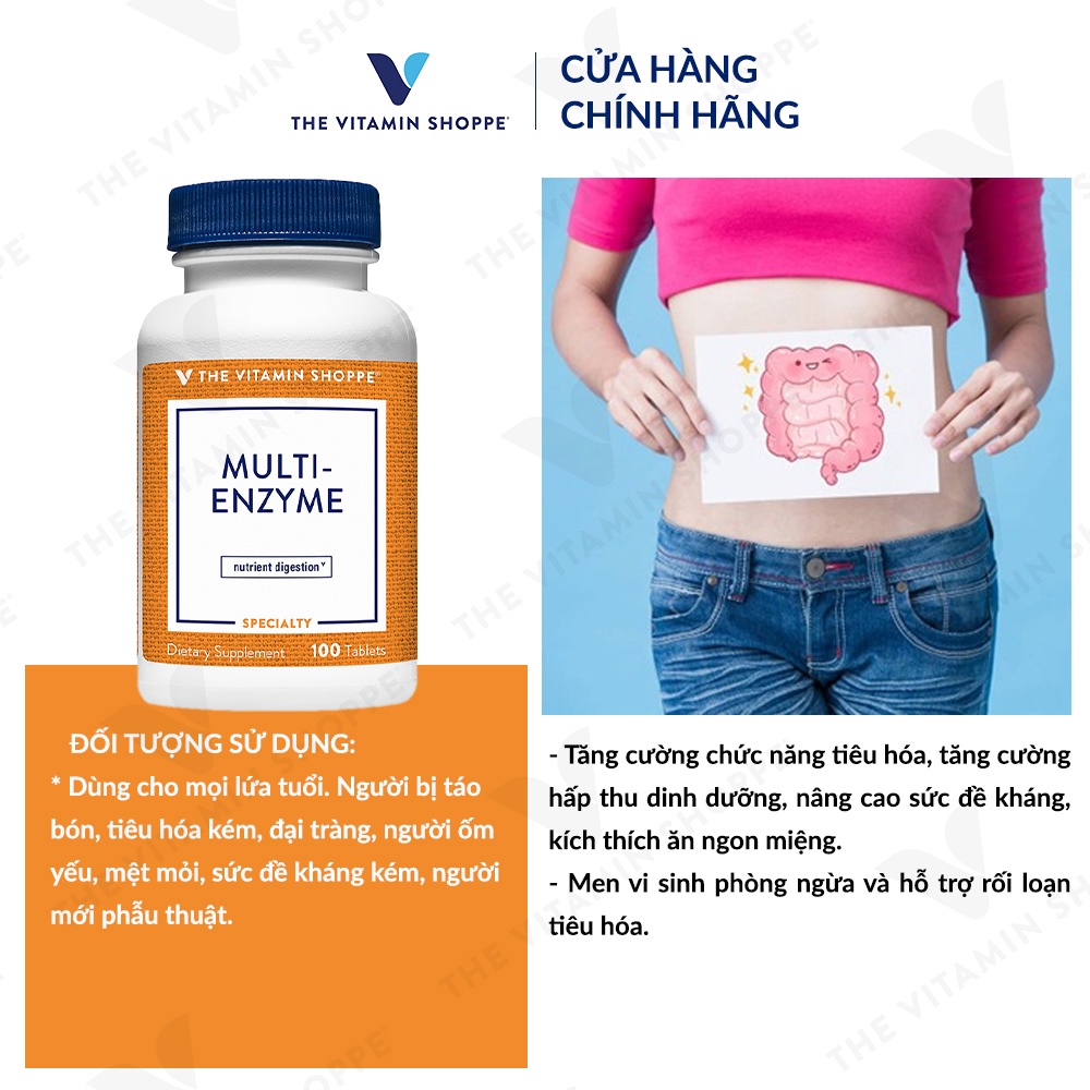 Men tiêu hóa hỗ trợ đường ruột The Vitamin Shoppe Multi-Enzyme 100 viên