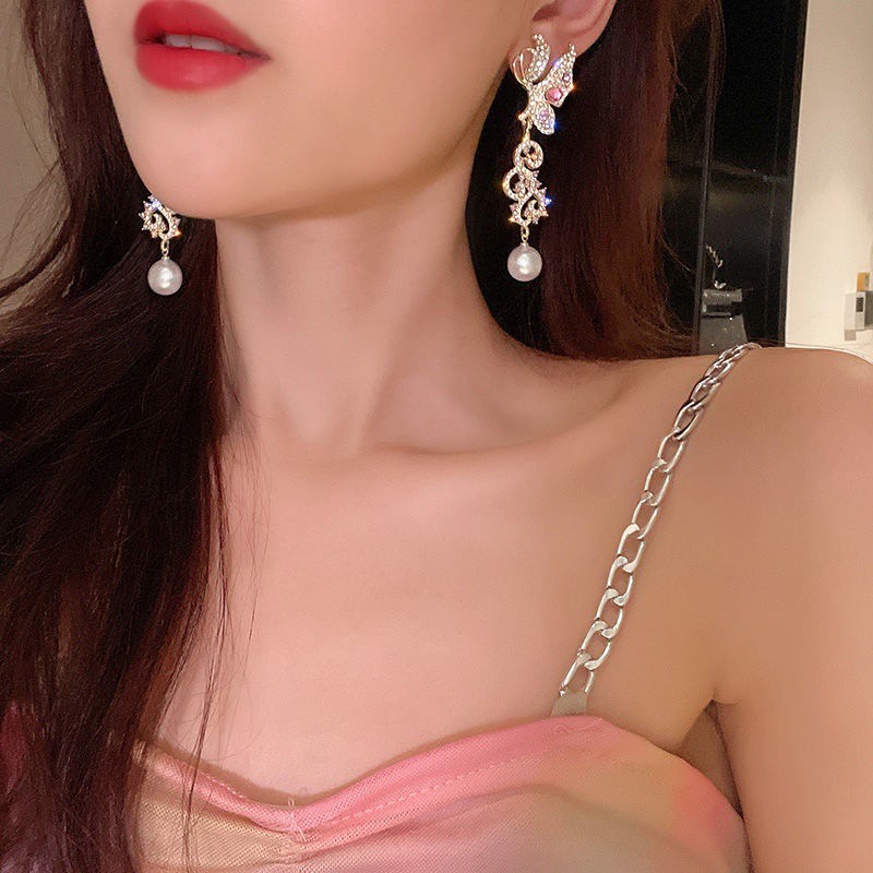 [Cao Cấp Cực Đẹp] Bông Tai Hình Bướm Đính Đá Cao Cấp Dự Tiệc Siêu Sang Chảnh Mainia Shop
