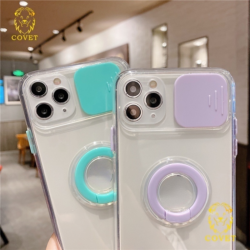 Ốp Điện Thoại Trong Suốt Kèm Giá Đỡ Nhẫn Cho IPhone 13 12 11 Pro Max XR X XS 7 8 Plus SE 2020