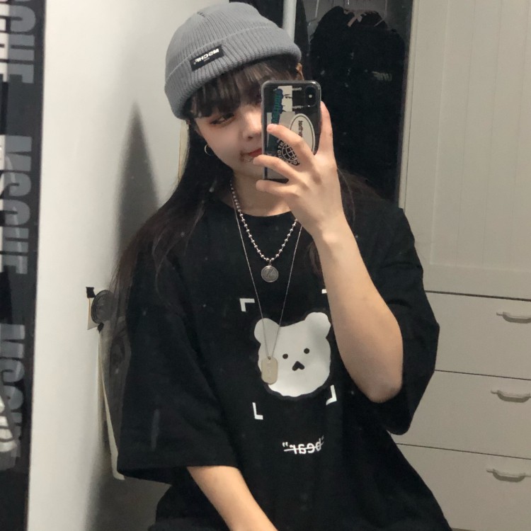 Áo Thun Tay Ngắn Dáng Rộng In Hình Gấu Dễ Thương Phong Cách Hàn Quốc Cho Nữ | BigBuy360 - bigbuy360.vn