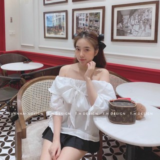 Áo trễ vai thắt nơ chất xốp