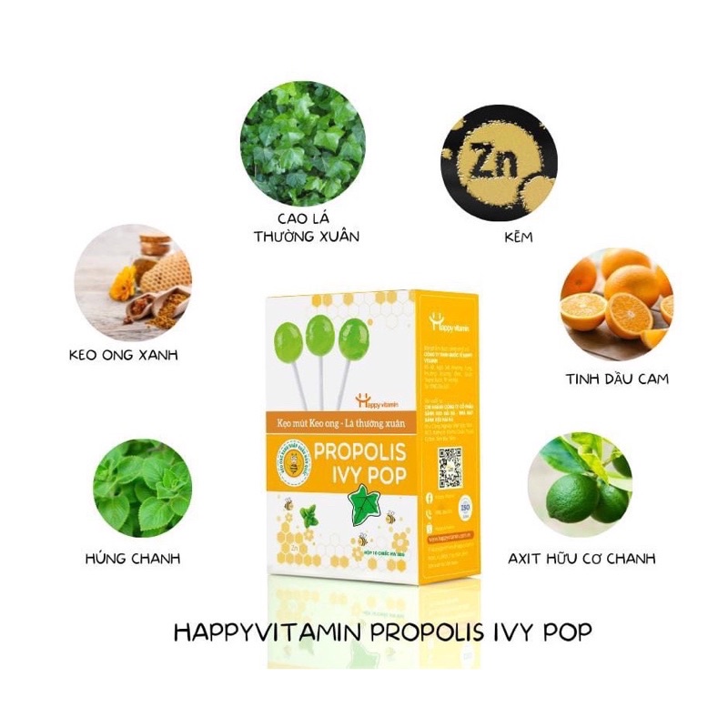 Kẹo mút keo ong - lá thường xuân Propolis Ivy Pop - 12 chiếc