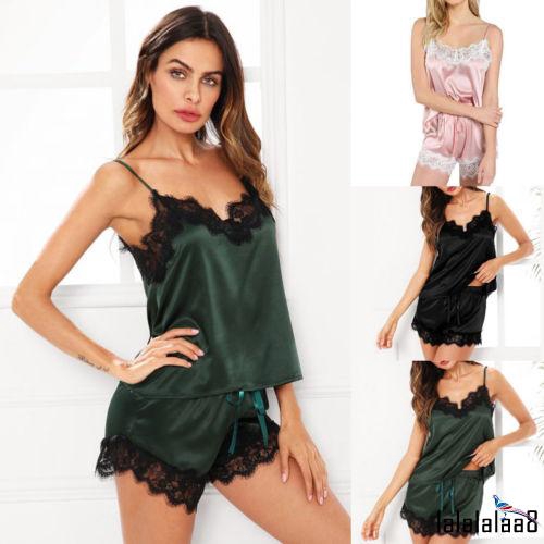 Set đồ ngủ Pyjamas chất phi bóng cho phái nữ