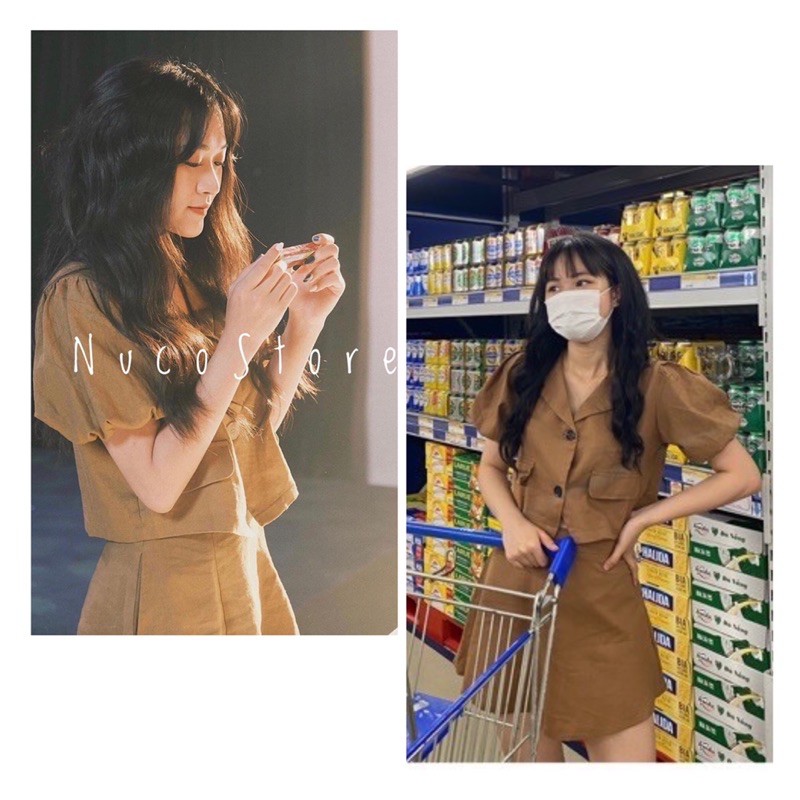 Set Áo Croptop Tay Bồng Kèm Chân Váy Cạp Trước Chun Sau, Set Áo Cổ Vest Chân Váy | BigBuy360 - bigbuy360.vn