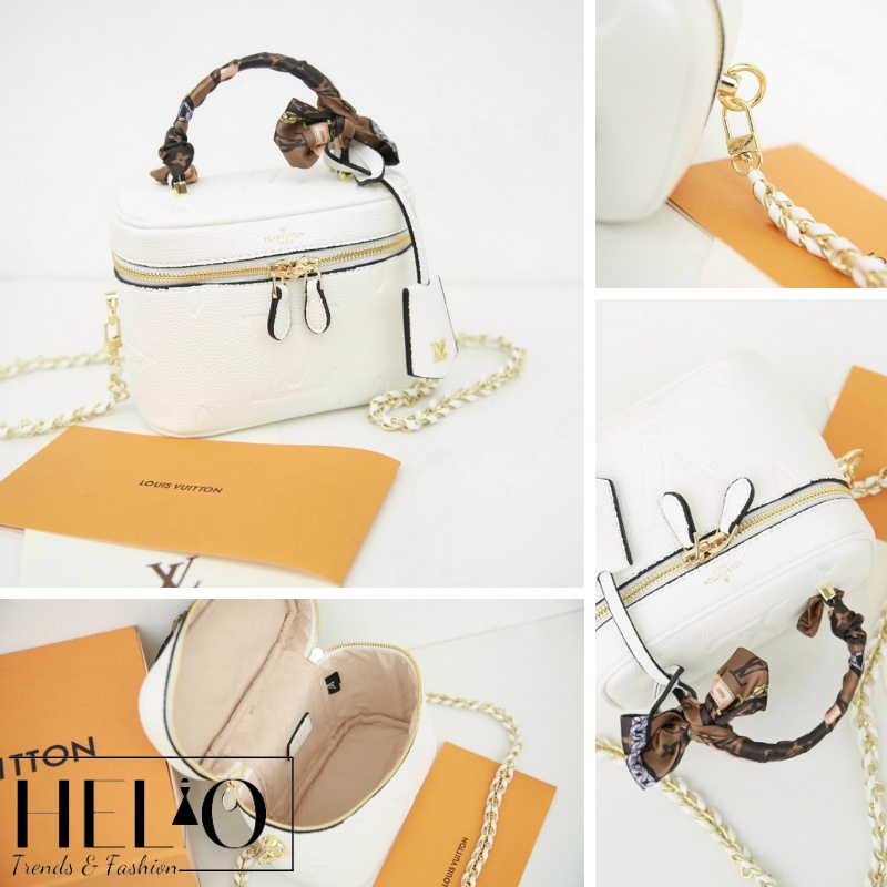 (Fullbox nguyên seal) Túi hộp LV Vanity da bò dập hoa LV _ Trắng _ HE203
