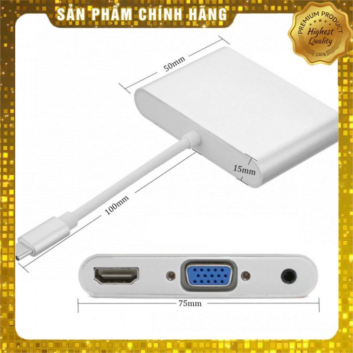 (Xả KHO)Hub USB Type C ra HDMI 4K & VGA có âm thanh cho Macbook - USB Type C to VGA HDMI 4K UHD with Audio 3.5mm Sản phẩ