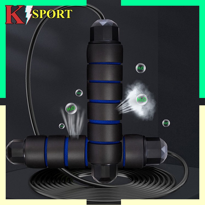 Dây Nhảy Tập Thể Dục Thể Thao Giảm Cân KSPORT - Vỏ bọc nhựa, tay nắm bọc Silicon bên trong có Lõi Thép 3.4mm + 2 Tạ 340g