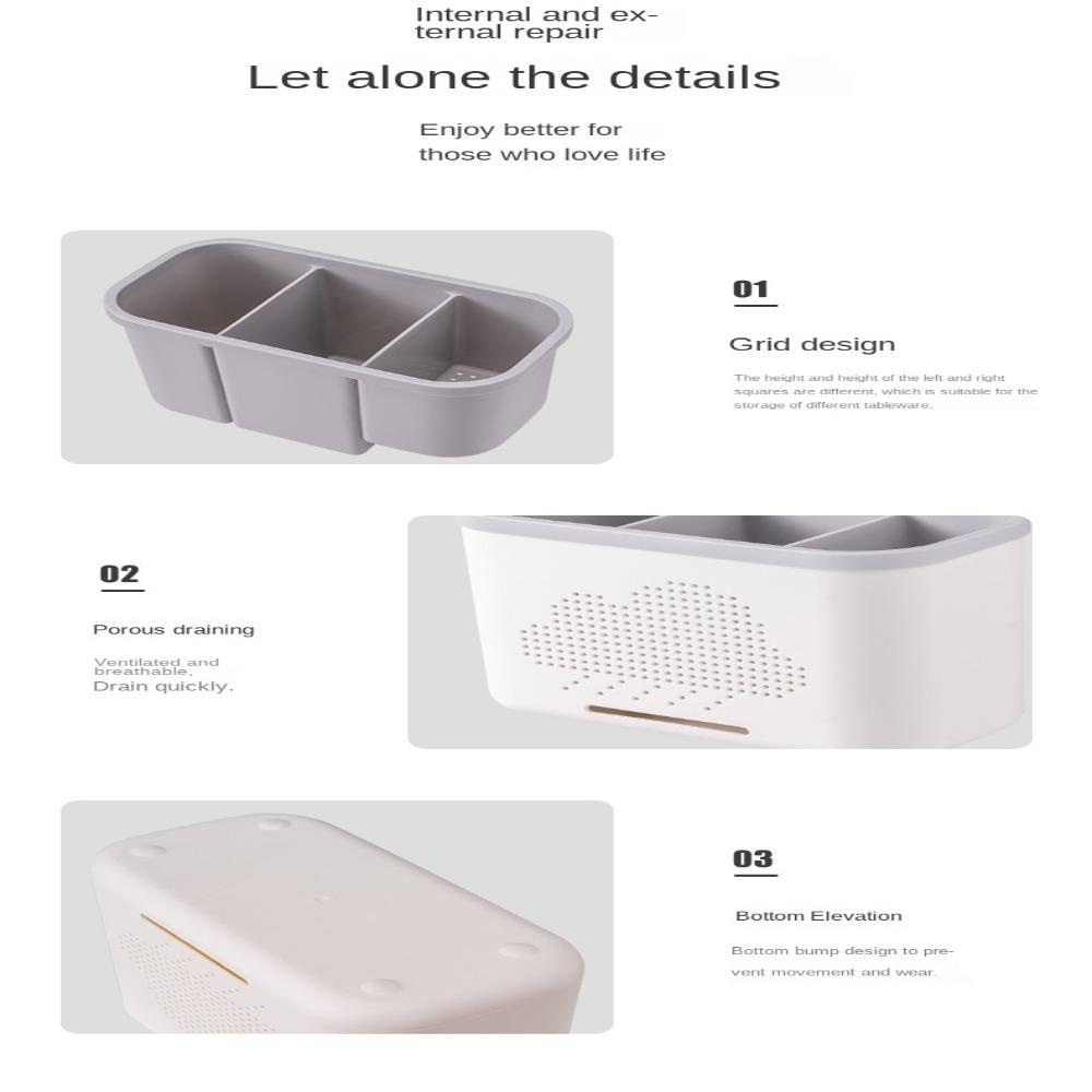LEILY Hộp Đựng Đũa Hai Lớp 2 / 3 Ngăn Đa Năng Thiết Kế Thoát Nước Tiện Dụng Cho Nhà Bếp