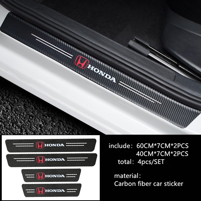Bộ 4 Miếng Dán Trang Trí Bậc Cửa Xe Hơi Honda City GM2 Accord Jazz Civic Fc Bằng Sợi Carbon