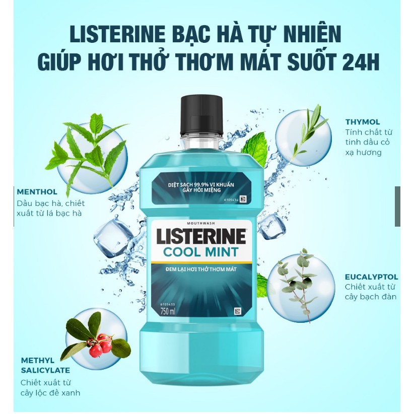 Nước súc miệng diệt khuẩn Listerine Cool Mint (750ml) - Hương bạc hà mát lạnh - cvspharmacy
