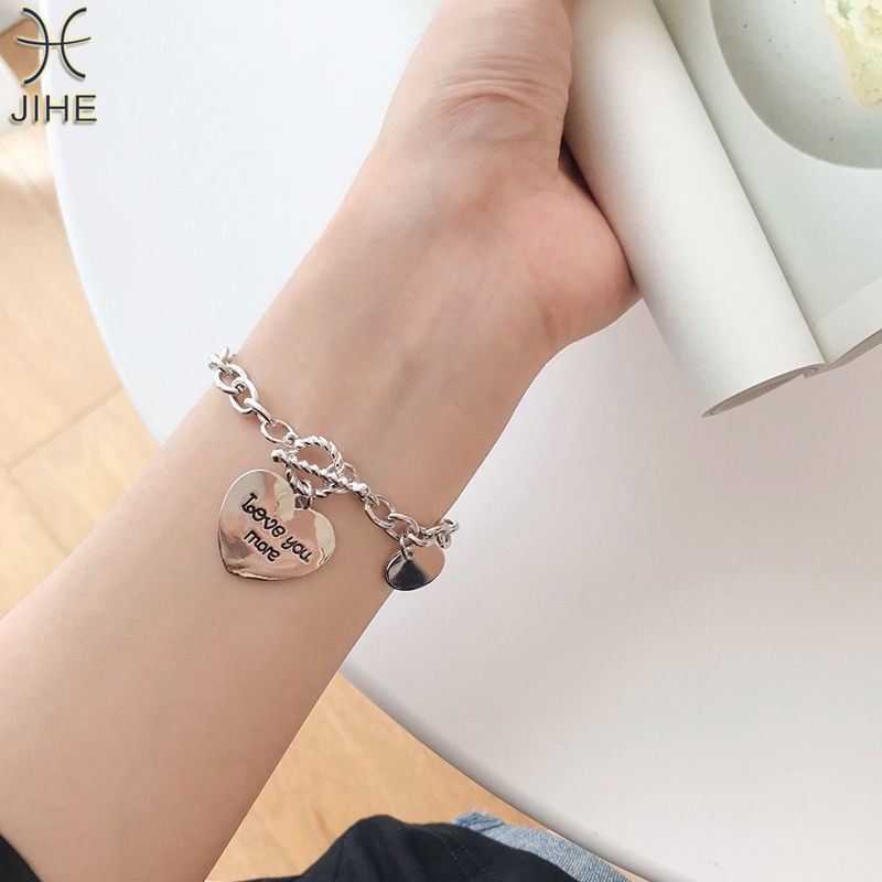【JIHE】Choker Dây Chuyền / Vòng Tay Mặt Trái Tim Khắc Chữ Đơn Giản Phong Cách Hàn Quốc Cổ Điển