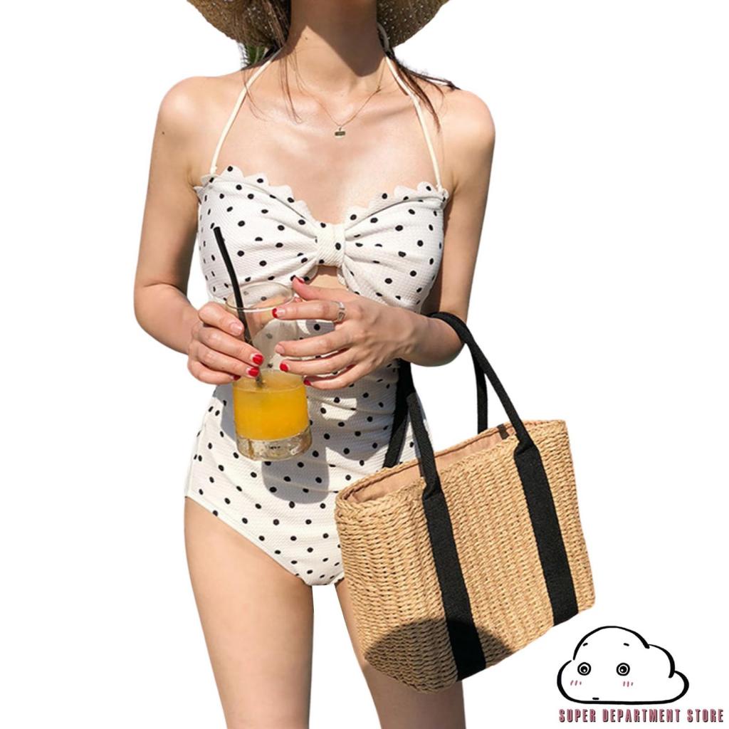 Bộ Đồ Bơi Một Mảnh Hai Dây Hở Lưng Dáng Ôm Co Giãn Họa Tiết Chấm Bi Cho Nữ | BigBuy360 - bigbuy360.vn