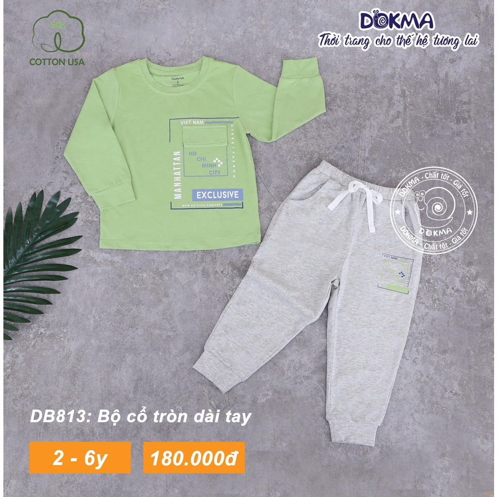 (2-6Y) Bộ dài tay cổ tròn vải cotton mỏng - DOKMA