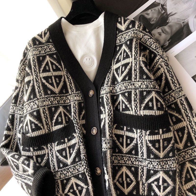 Áo Cardigan Len Xù Hoạ Tiết Hình Thoi Len